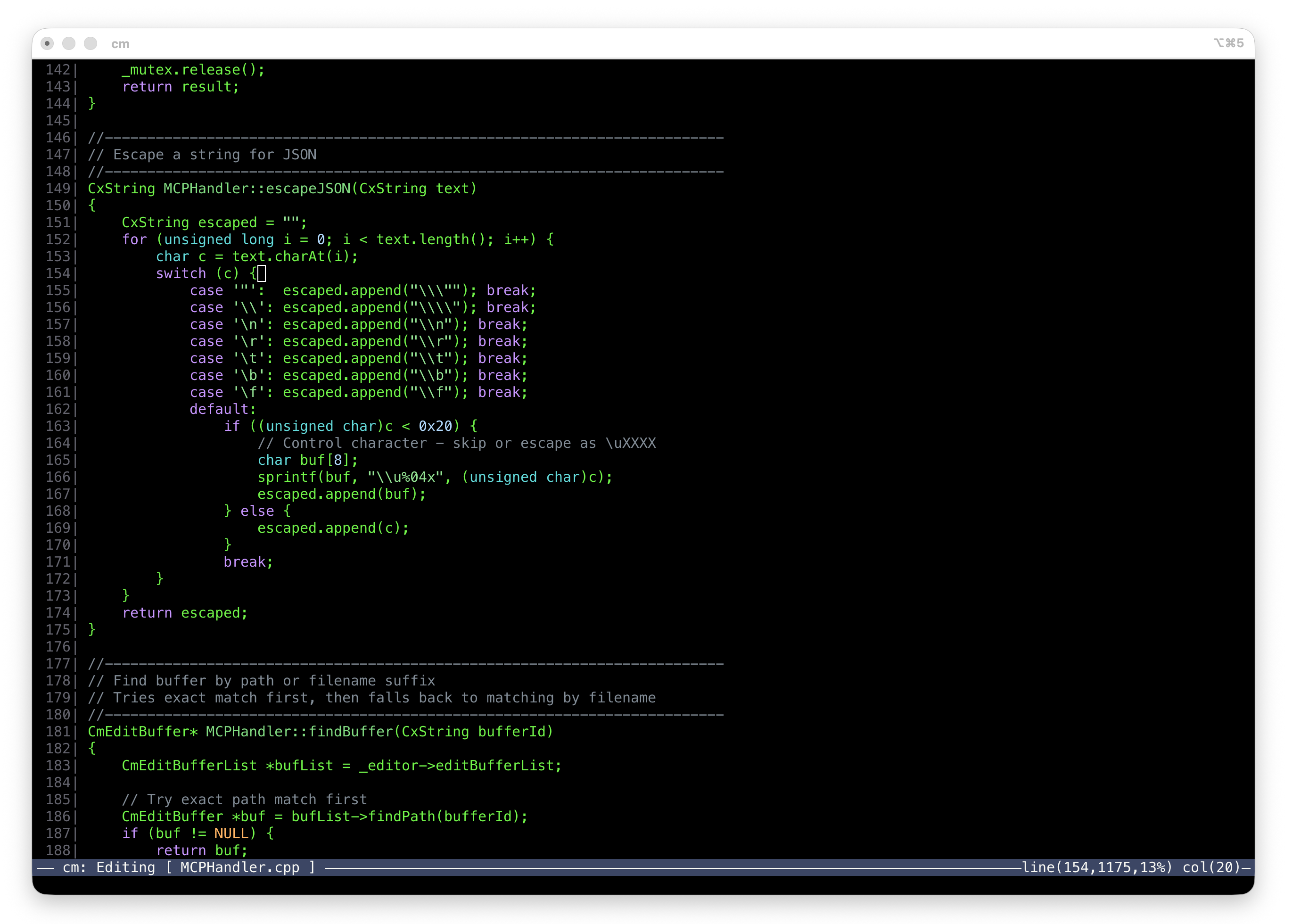 cmacs editor showing C++ source code with syntax highlighting